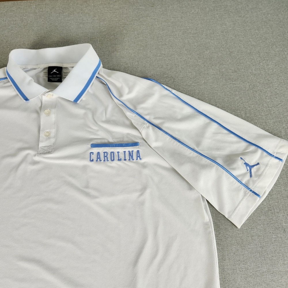 Vintage Michael Jordan UNC Tar Heels Dri-FIT Polo Jump Shirt White Blue Mens 2XL